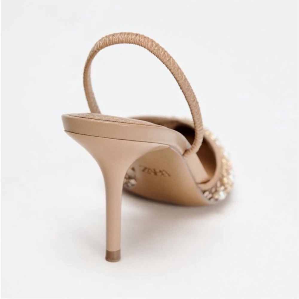 Zara pearl beaded embellished slingback pointed toe kitten heels - Picture 5 of 8